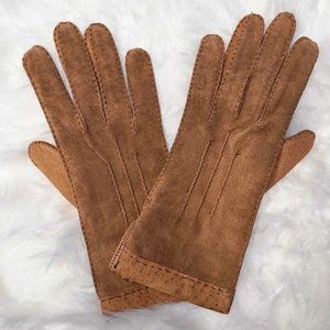 Small Handmade Tan Leather Suede Gloves